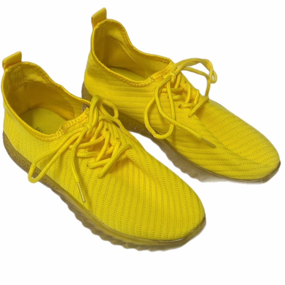 Wanted Sunshine Yellow Dopamine Knit Sneakers Clear Soles size 8
